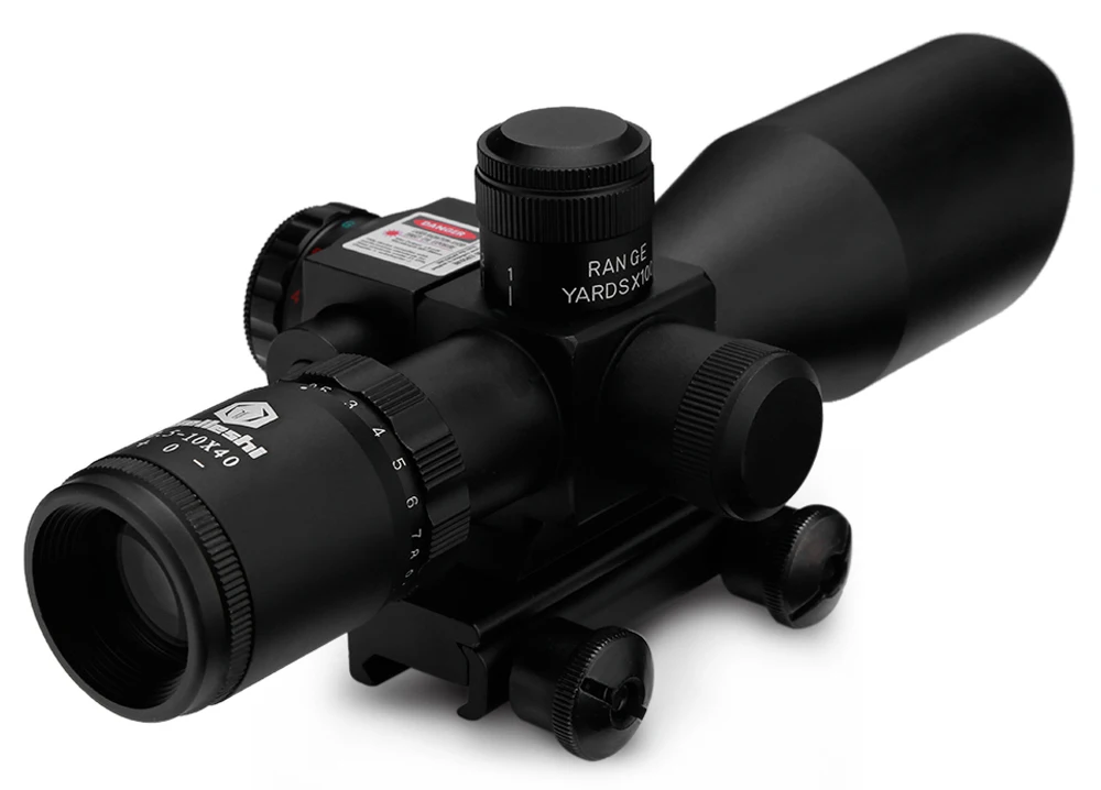 Beileshi Riflescope Red Dot Tactical 2.5 - 10 x 40 Red Laser Dual Illuminated Mil-dot W / Rail Mount