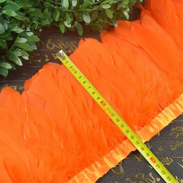 Мульти Цвет украшение из гусиных перьев 2 м/лот окрашенная гусиное перо ленты/15-20 см бахрома из гусиных перьев высокое качество - Цвет: orange