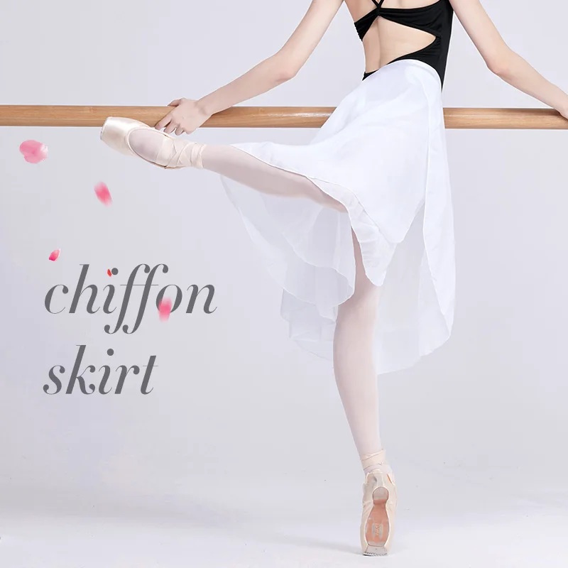 

Adult Women Chiffon Dance Skirt Ballet Tutu Gymnastics Skate Ballet Skirt Ladies Girls Two Layers Double Color Dance Wrap Skirt