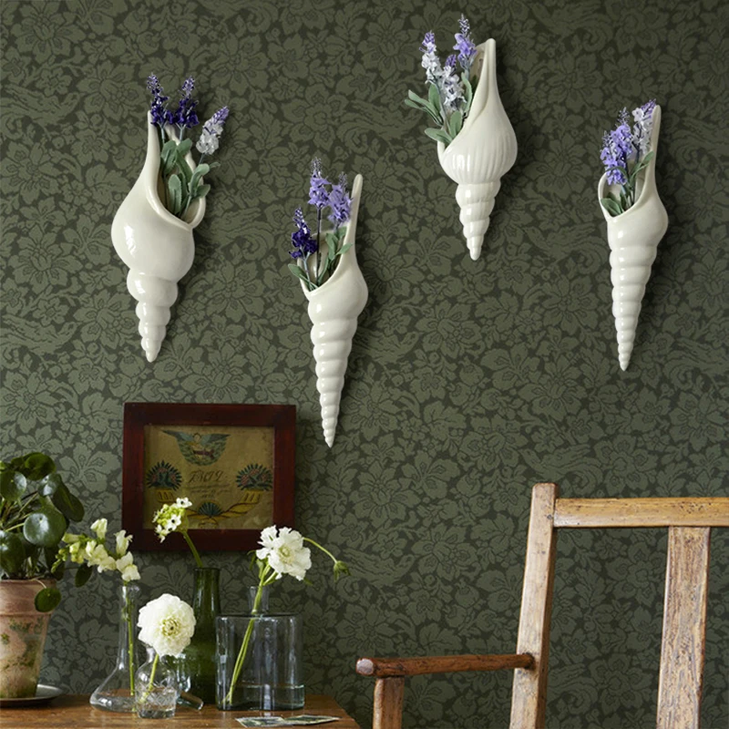 

European minimalist modern ceramic mural conch TV background wall decoration wall hanging hydroponic vase floral arrangement