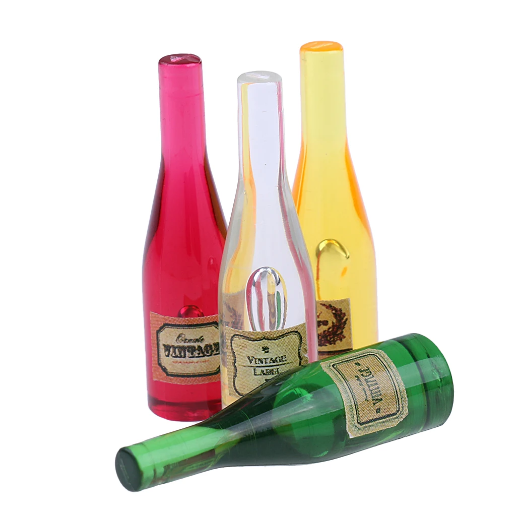 4Pcs/Set 1/12 Scale Dllhouse Miniature Wine Bottles Model Foods Groceries for Dolls House Kitchen Accessory Decor