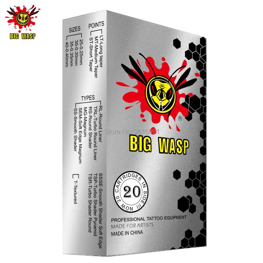 BIGWASP 1003RL иглы татуировки картриджи#10 Bugpin(0,30 мм) 3 круглых лайнера(3RL) для картриджа татуировки машины и ручки 20 шт