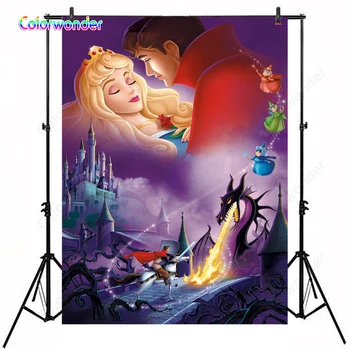 

Princess Theme Photo Background Sleeping Beauty with Prince 5x7ft Ancient Castle with Clouds Fairy Tale World Backdrop for Kids