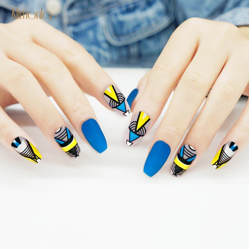 

24pcs Fashion Women False Nails With Glue Full Cover Artificial Faux Ongles Coffin Fake Nail Decorations Nail Art
