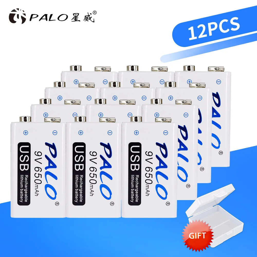 PALO 650mAh 9V 6F22 литий-ионная аккумуляторная батарея USB 9V литиевая для мультиметра микрофона игрушка пульт дистанционного управления KTV - Цвет: 12Pcs