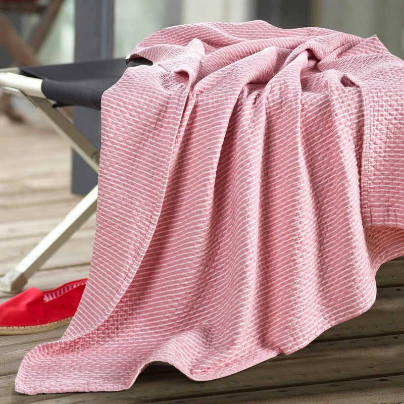 

outlet simple fashion solid dobby patterned stripes cotton throw/blanket/bedspread for sleeping/travel/picnic/bath/royal blue