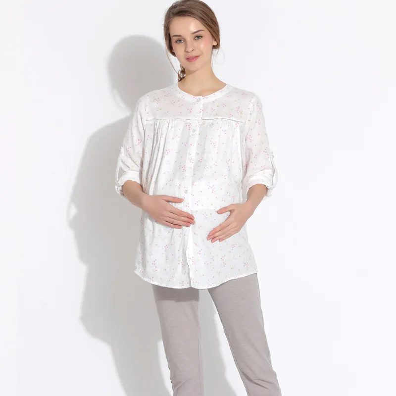 

Autumn Sleepwear Breastfeeding pajamas set for Pregnant Women Nursing long sleeve 2pcs Sets H318
