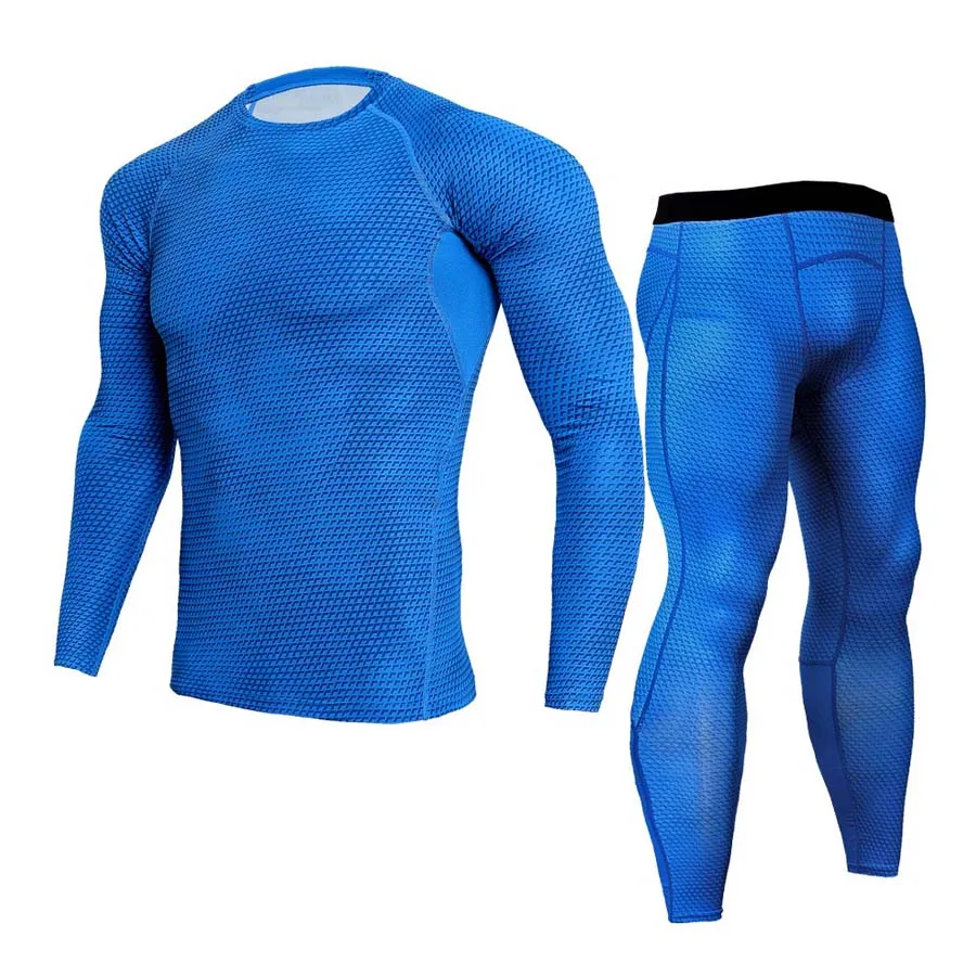 Мужская спортивная одежда сжатый тренажерный зал одежда Спортивные шорты быстросохнущая футболка леггинсы Толстовка Фитнес Бег S-XXXXL спортивный костюм - Цвет: blue 2 pieces