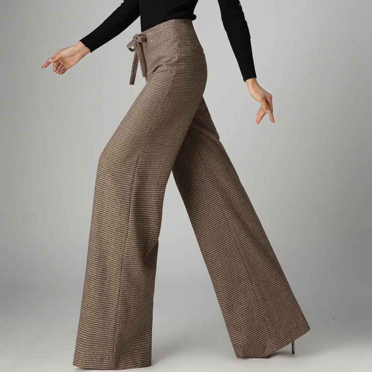 2015 autumn womens plaid wool trousers 
