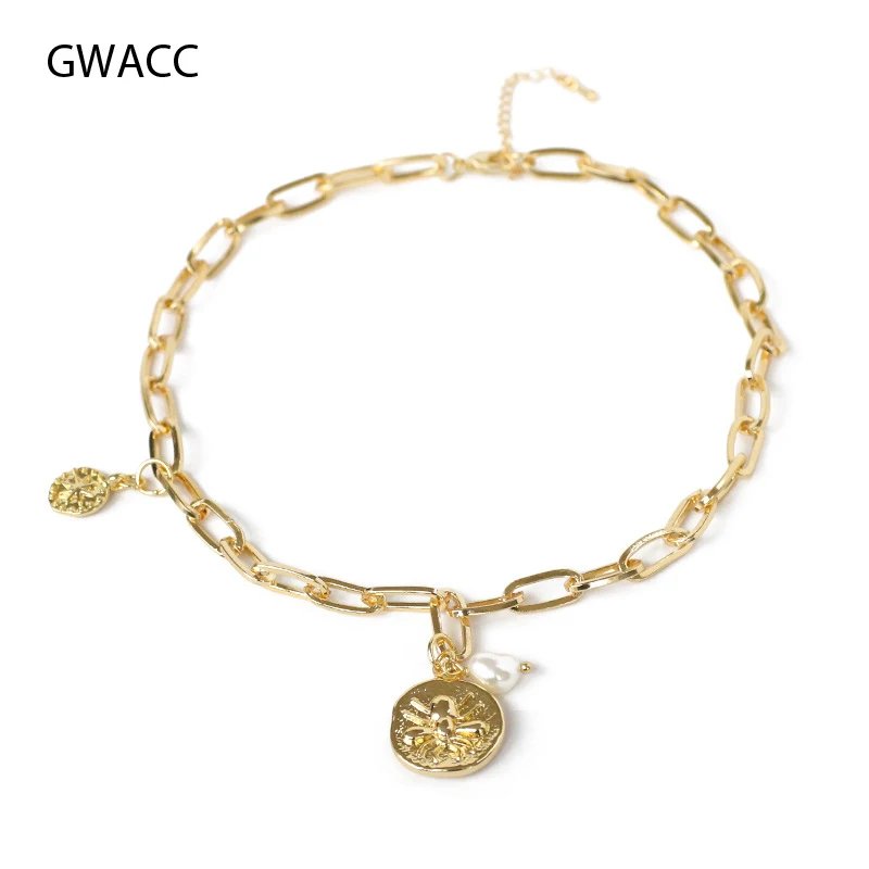 GWACC монета жемчужный чокер с цепочкой ожерелья для женщин Паук звезда узор кулон