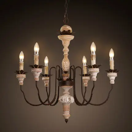 Amercian Vintage Candle LED Chandelier Light Fixtures Indoor Lighting For Living Dining Room Iron Wood Hanging Lamp DropLight