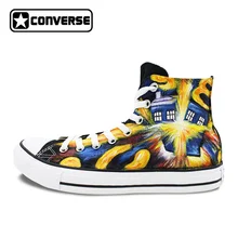 Athletic Sneakers Converse All Star Design Custom Hand Painted Police Box Canvas Shoes High Top for Gifts