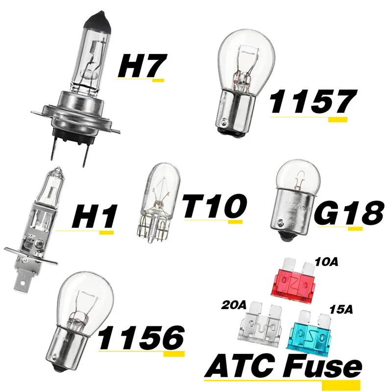 9 шт. 1156 1157 Авто галогенный запасной светильник, аварийная лампа T10 H1 H7, противотуманный светильник, лампа поворота, головной светильник, комплект предохранителей