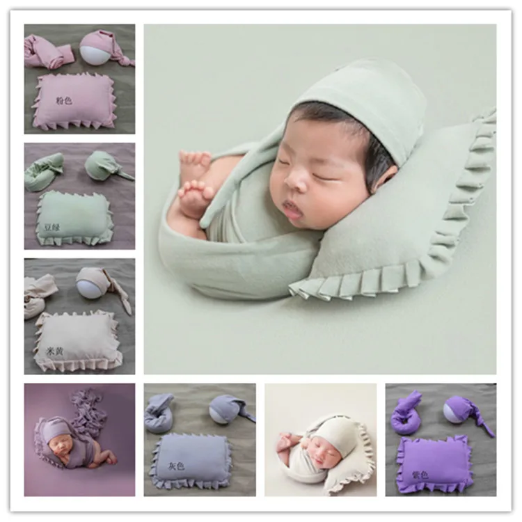 

3 pcs/set Baby Photograpy props with Caps Blanket &Pillow Newborn Photoshoot Accessories Infantile Kids Photo-take Wrapped cloth