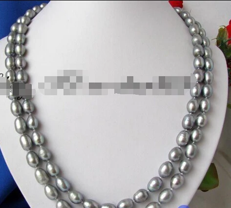 

HOT## Wholesale >>>> Long 50" rice 12mm gray freshwater pearl necklace p19