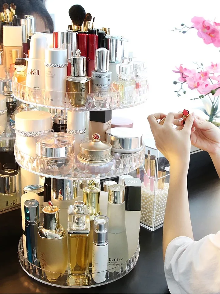 

360-degree Rotating Makeup Organizer Rack Brush Holder Acrylic Jewelry Organizer Case Jewelry Makeup Cosmetic Storage Box