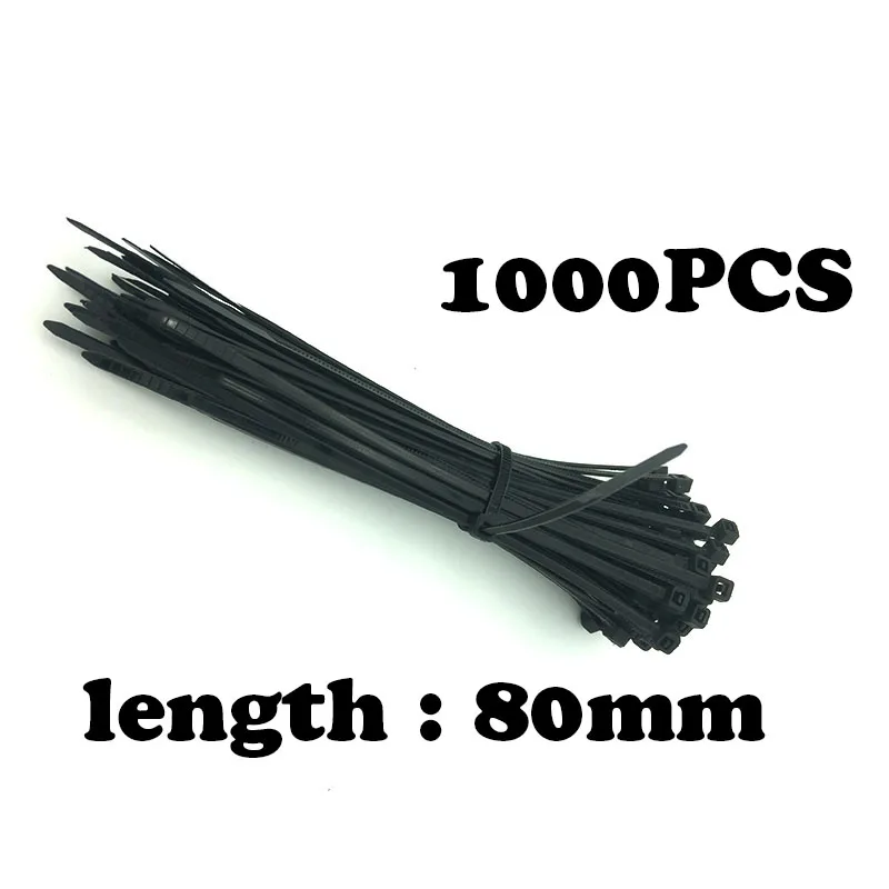 1000Pcs/Pack 3*80mm width1.8mm Black Color Factory Standard Self-locking Plastic Nylon Cable Ties Wire Zip Tie Loop | Обустройство