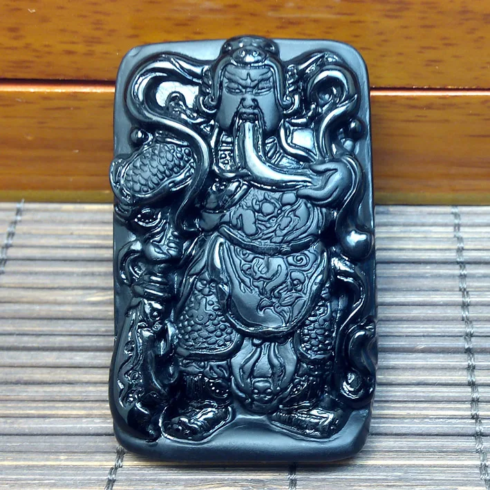 

natural carved Black obsidian china GUANYU pendant lucky amulet necklace pendants fine