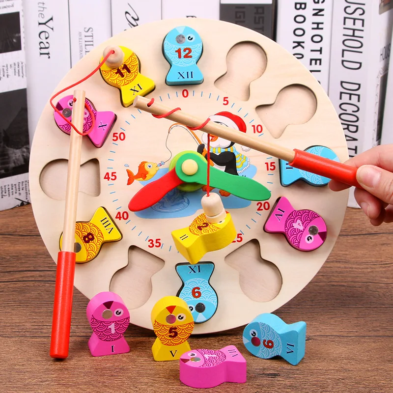 

Wooden Penguin Clock Model Fishing Toys Learn to Tell Time Wooden Digital Clock Montessori Teaching Toys 126