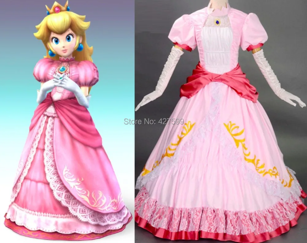 Super Mario Princess Peach Cosplay Costume Princess Costumein Movie