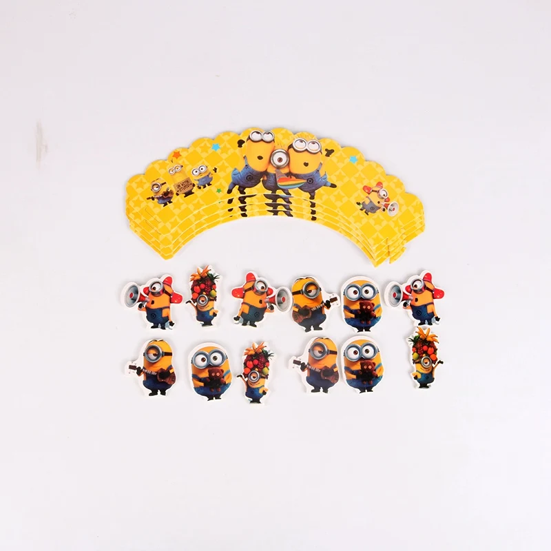 

24pcs/lot Fruit Festival Minions Cupcake Wrappers Toppers For Kids Party Birthday Decoration Cake Cups(12 wraps+12 topper)
