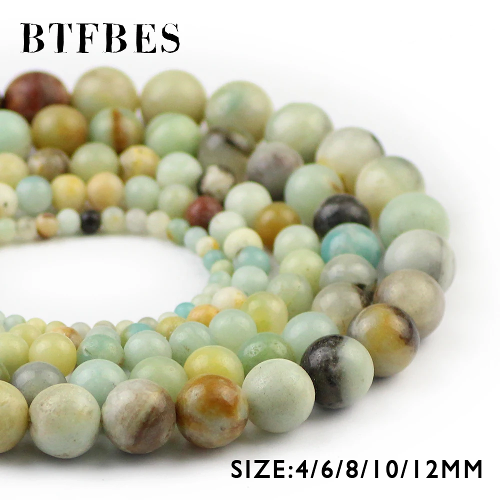 

BTFBES Natural Amazonite Stone Beads 4 6 8 10 12mm Colourful Round Ball Loose Beads For Jewelry Bracelet Making DIY Accessories