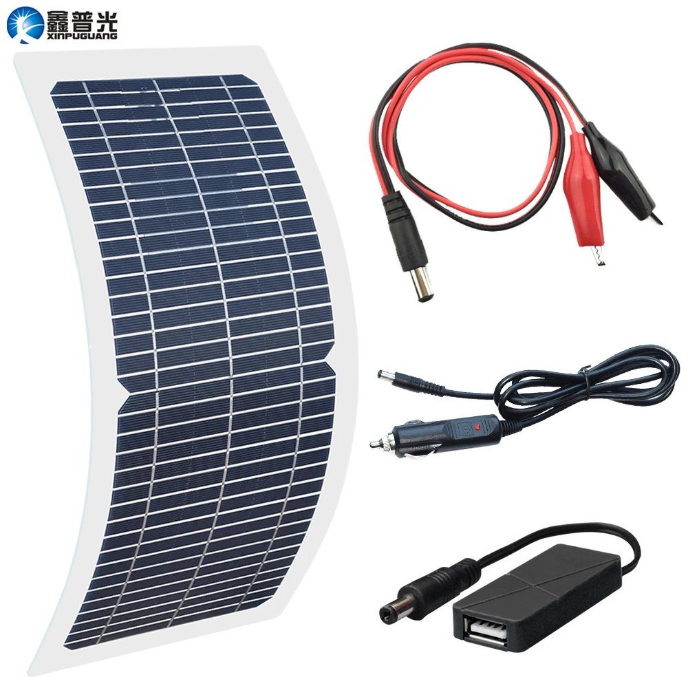 Xinpugaung 10W 18V/5V Flexible Solar Panel Portable Solar Charger Mobile Power Bank USB Output