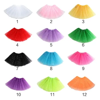 

Children Toddler Girl Three Layers Pleated Tutu Skirt Solid Color Glitter Star Sequins Ballet Dance Costume