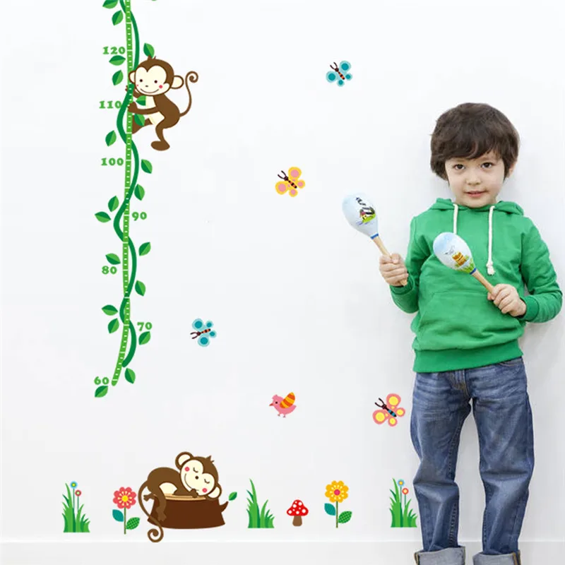 

Sleeping Monkeys Tree Height Scale Measure Wall Stickers For Kids Rooms Butterfly Height chart Cartoon Nursery Bedroom Decor