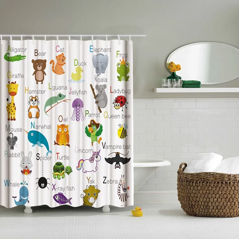 animal Zoo polyester kids Shower Curtains W150xL180 / W180XL180CM