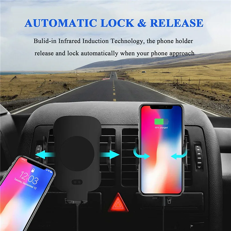 

Youbina Wireless Charger Qi Fast Car Mount Automatic Infrared Induction Bracket Holder