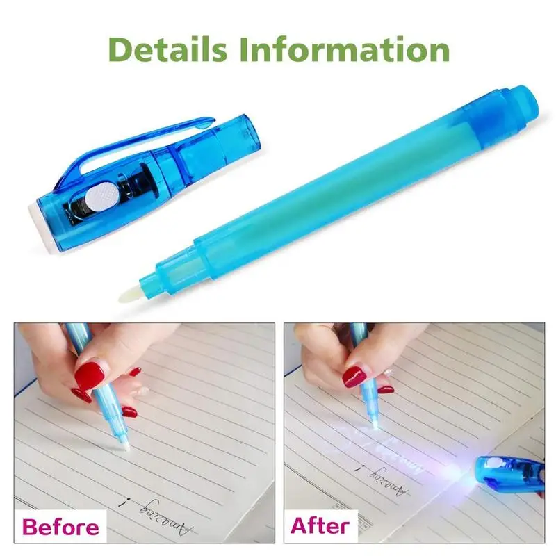 

4 Colors New Creative Multi-function Pen Invisible Highlighter Uv Led Light Ink Pen Popular Counterfeit Pen Children Stationary