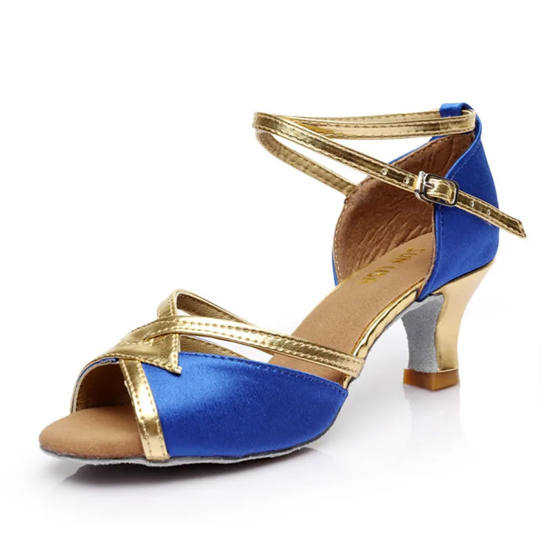 Танцевальные туфли Sun Lisa Для женщин женские Танцы обувь на высоком каблуке для танго сальсы бальных танцев Туфли для латинских танцев - Цвет: Blue 5cm heel