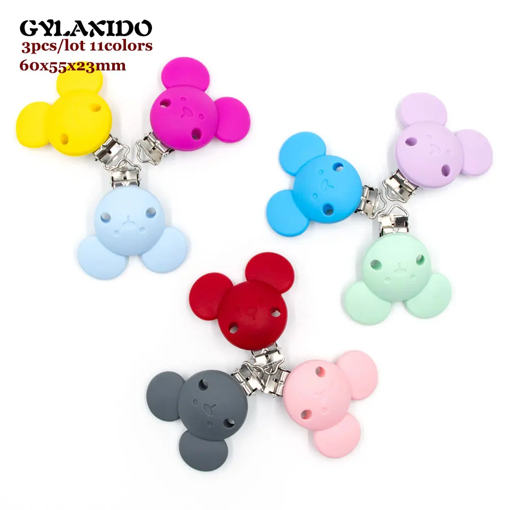 

3Pcs Mouse Shape Baby Pacifer Clips Perle Silicone Teether Clip DIY Baby Dummy Chain Nipple Holder Soother Nursing Teething Toys