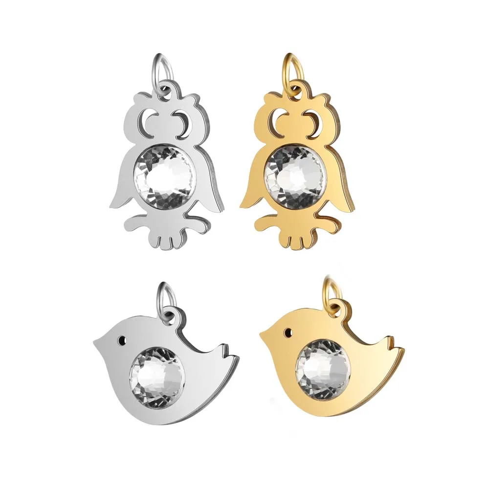 Full Polished Stainless Steel Crystal Owl Bird Charm Pendants for DIY Bracelet Necklace Jewelry Making Accessories Wholesale | Украшения и