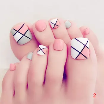 

2018 New Hot 24 Pcs/Set Fresh Summer Style 3D Toe Fake Nails Foot Full Toes Nail Art Tips False Nails With Glue For Lady Girl
