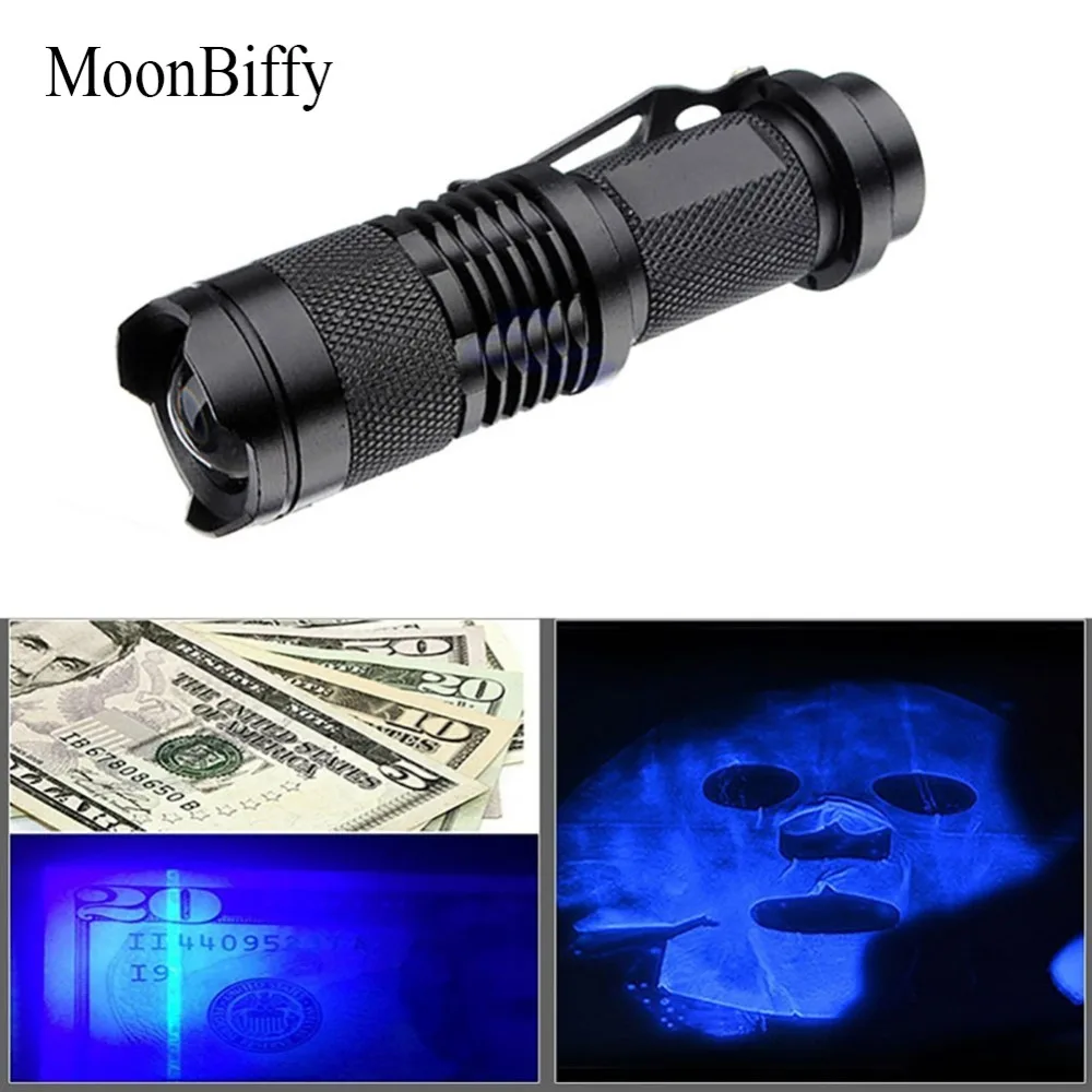 

1Pcs Wholesale Dropshipping MOONBIFFY Zoomable Led UV Flashlight Torch Light Ultra Violet UV Lamp For Marker Checker Detection