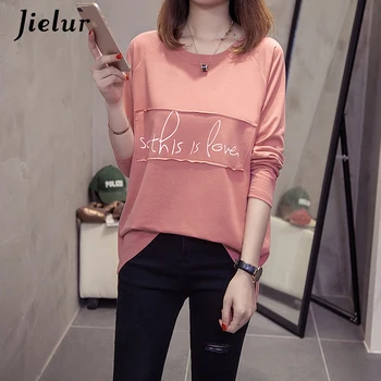 

Jielur Letter Printed Korean Female T-shirt Long Sleeve Casual White Fall Women's T Shirts Hipster Harajuku Ladies Tee Tops M-XL