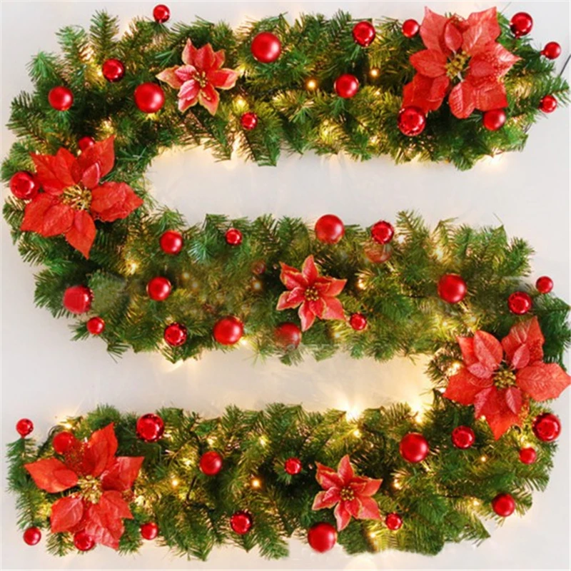 1pc Kerst guirlande groene Kerst rotan met bogen en lichten Kerst
