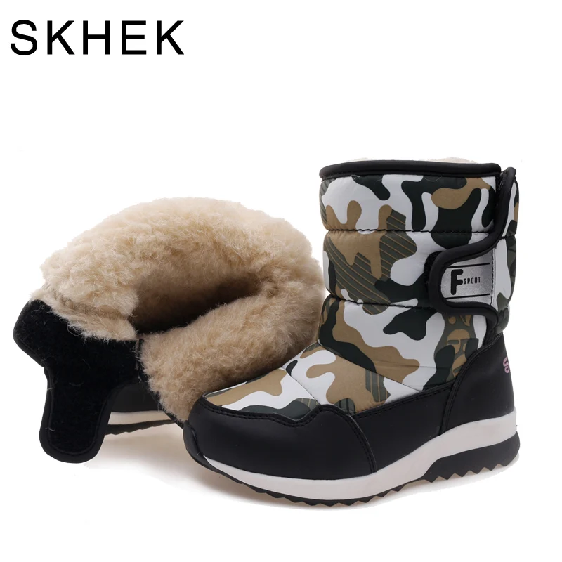 

SKHEK Brand Kids Zip Ankle Fashion Boots For Children Winter Round Toe Rubber Plush Snow Boots Unisex Flat with Shoes B1715