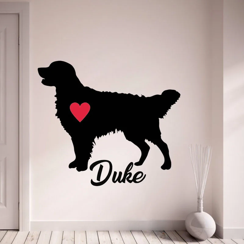 

Custom Name Golden Retriever Decals Personalize With Your Dog's Name Wall Stickers With Red Heart Art Mural L162