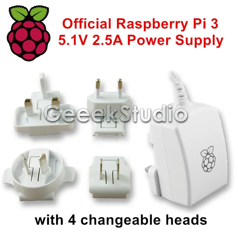 Официальный Raspberry Pi 3 Питание 5.1 В 2.5a Micro USB Зарядное устройство AU/США/ЕС/UK переходник белый