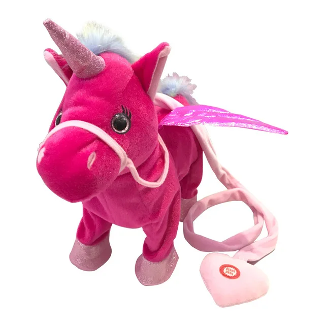 1 шт. 35 см электрическая прогулочная плюшевая игрушка в виде единорога, мягкая плюшевая игрушка в виде животного, единорог, поет музыку, креативный друг, рождественский подарок для ребенка - Цвет: rose