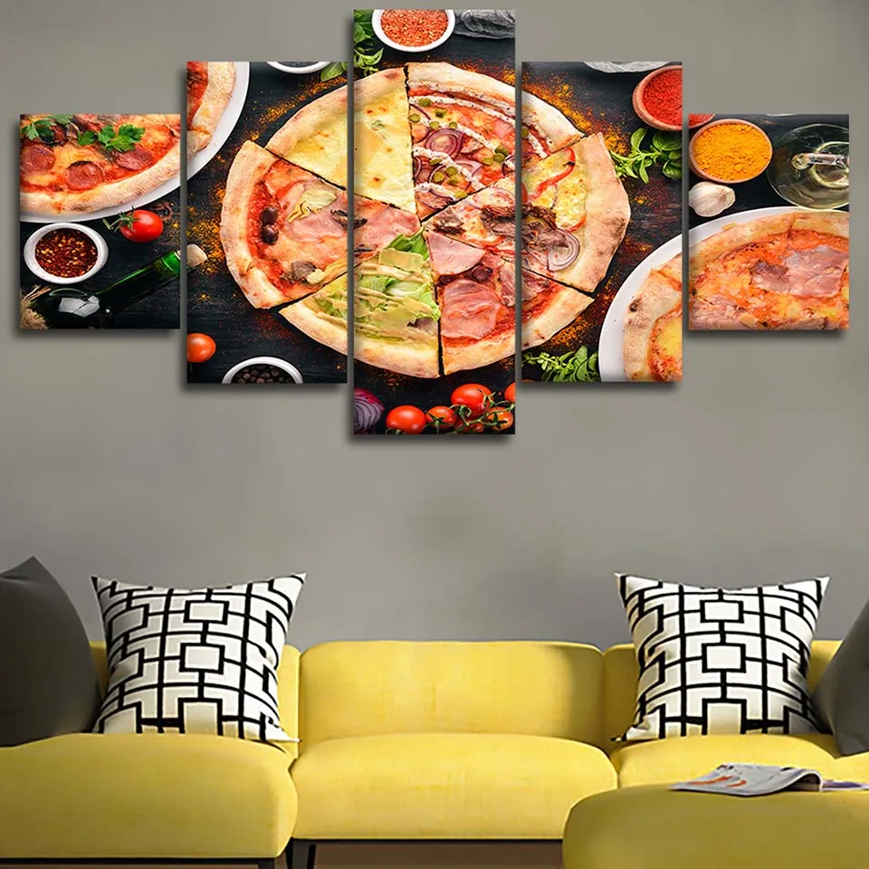Prints Pictures 5 Panel Home Wall Art Modular Poster Food Pizza Fruit