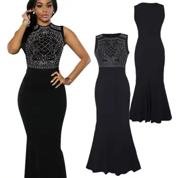 

Womens Formal Midriff Long Maxi Dress Prom Mermaid Dress Women Casual Solid Sleeveless Sheath O-neck Ankle-Length Dress