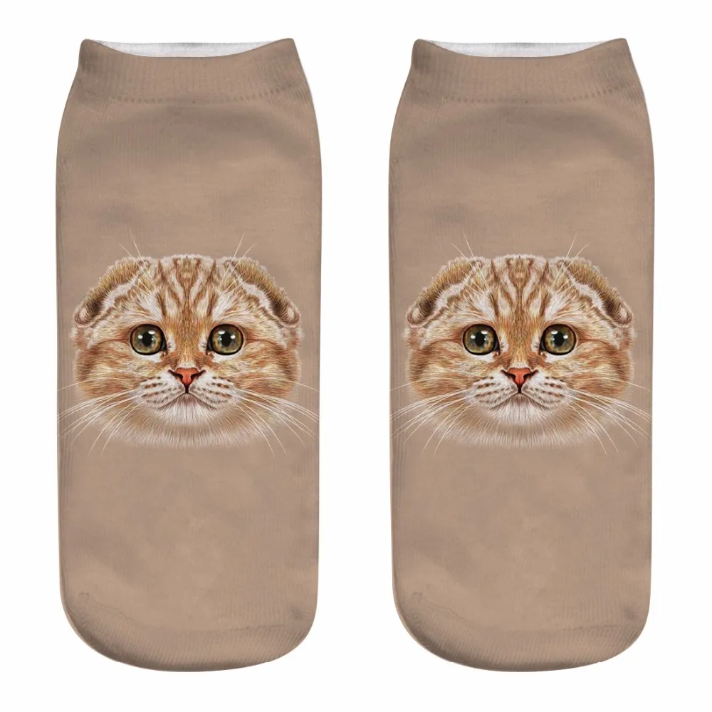 Милые Носки с рисунком кота; женские носки с 3D принтом; женские низкие носки; Calcetines Mujer; повседневные носки с принтом