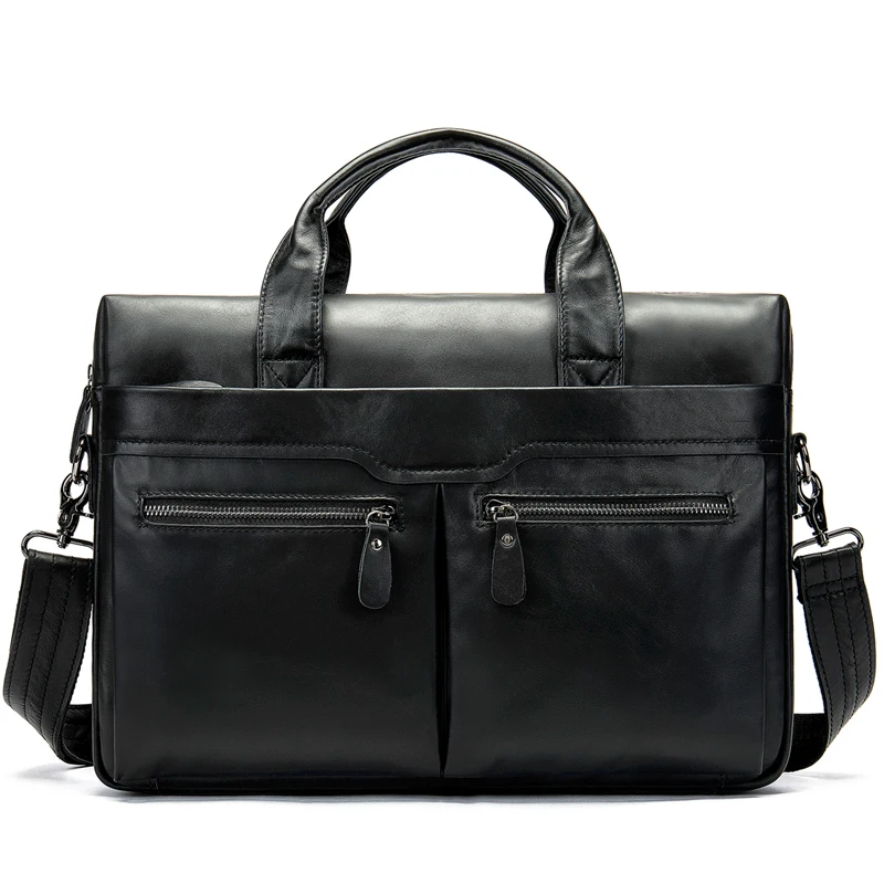 Men's Leather Zip Shoulder Bags Messenger Bag Handbags Totes Laptop 14 Briefcases For Man