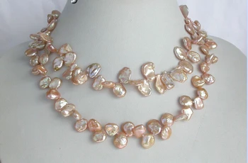 

shipping> >>>Butterfly 32" 13mm pink reborn keshi pearls necklace n046