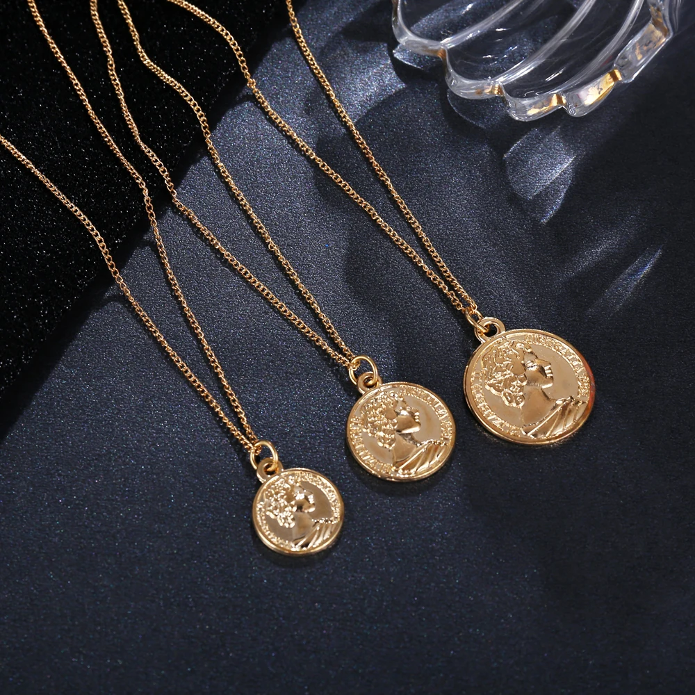 Download Vintage Carved Coin Necklace For Women Fashion Gold Color Medallion Necklace Multiple Layers ...