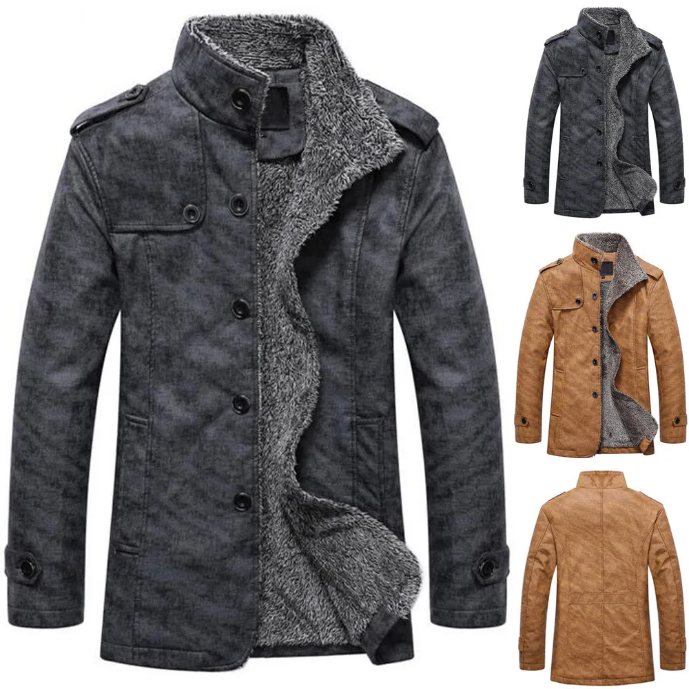 JAYCOSIN новые мужские осенние однотонные Модные мужские осенние зимние повседневные теплые кожаные куртки с пуговицами